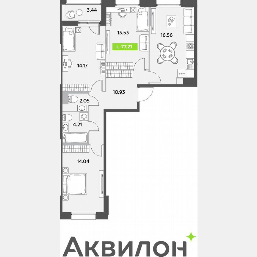 3-к. квартира, 77,2 м², 7/12 эт.