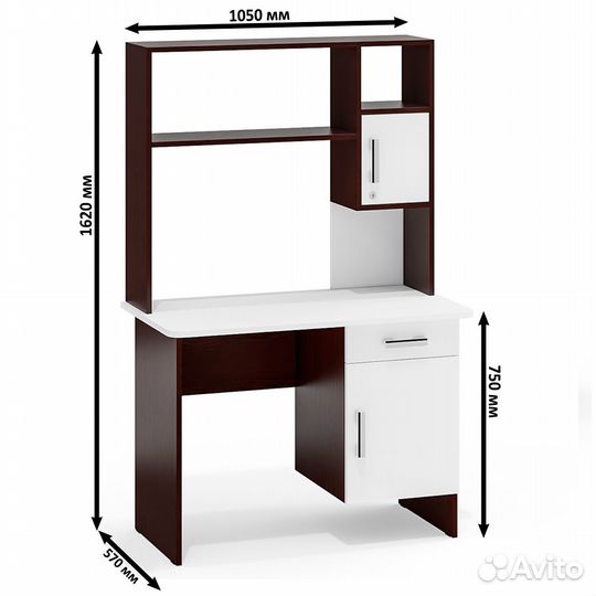 Письменный стол с надстройкой Мебельный Двор 1-09Н венге/белый шагрень, 105х57х162 см