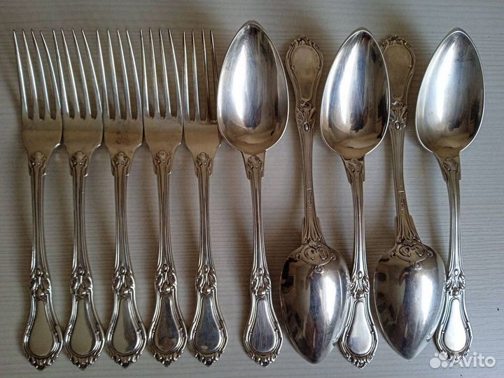Набор 4 столовые ложки+4 вилки, серебро 84 пробы