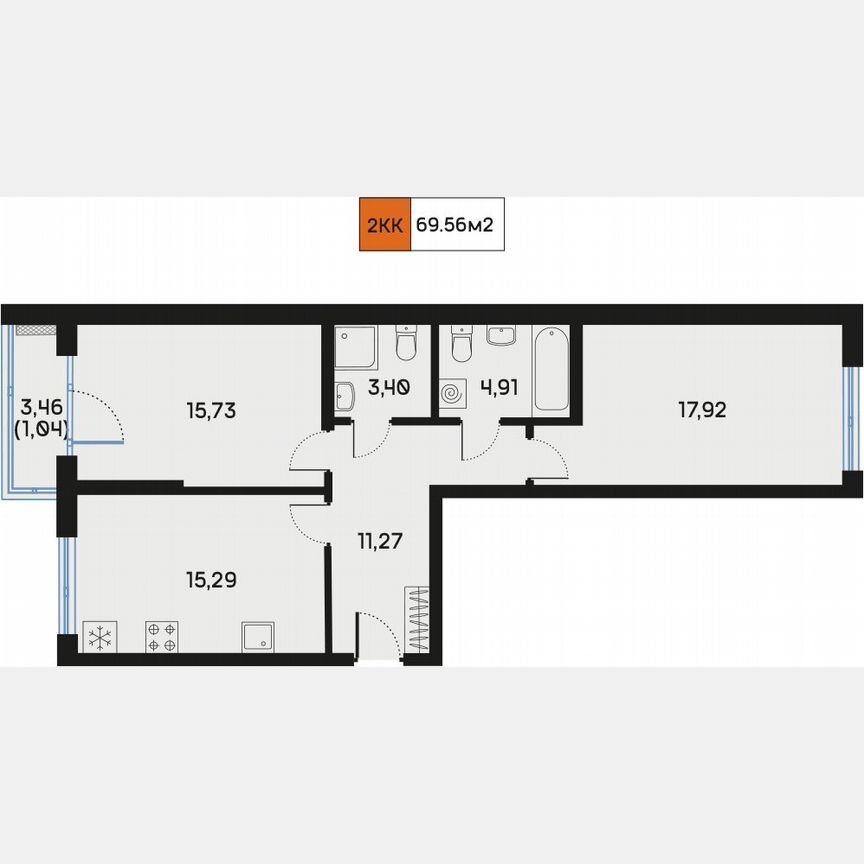 2-к. квартира, 69,8 м², 2/9 эт.