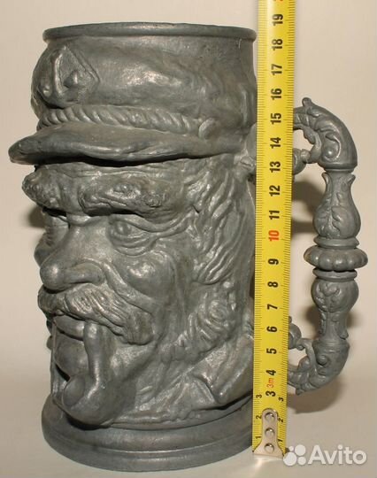 Большая Антикварная Оловянная Пивная Кружка. Моряк