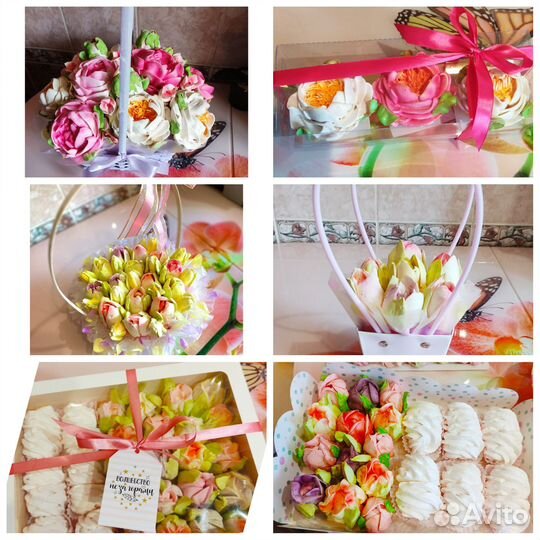 Зефирные букеты,корзины,пастила,птичье молоко