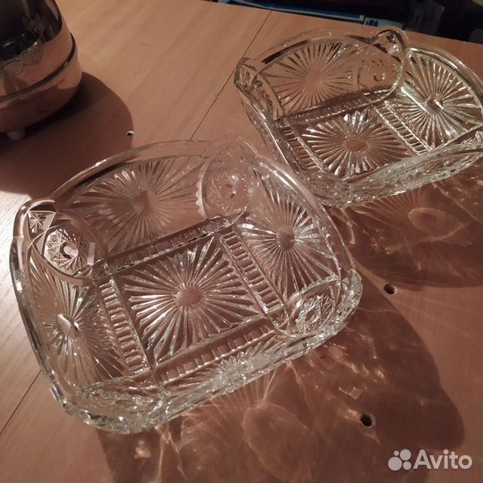 Большие хрустальные салатницы СССР. Пара