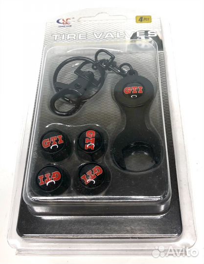 Колпачки на ниппеля - GTi (с ключом/черный) (Серый