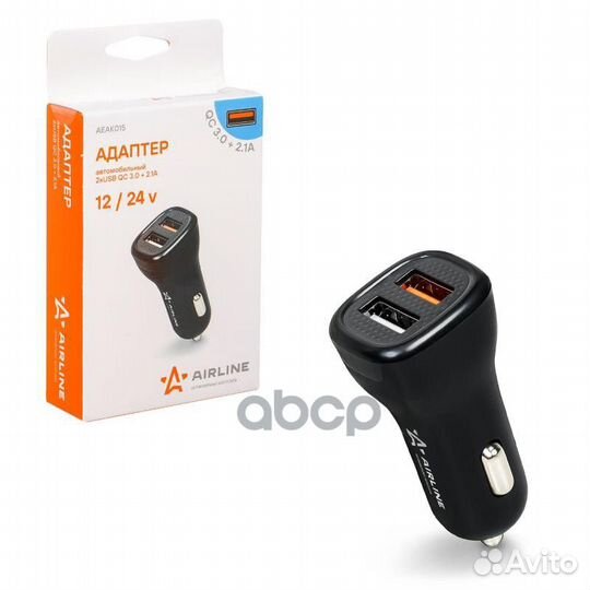 Адаптер автомобильный 2хUSB QC 3.0 + 2.1А 12/24