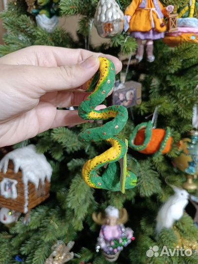 Ватные елочные игрушки, змея