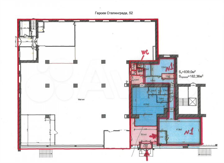 Пр.Г.Сталинграда 52, Торговая площадь, 91.5 м²
