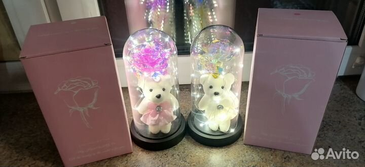 Розочки вечные в колбе с мишкой и без - подарок