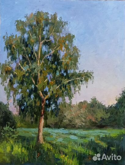 Картина маслом Пейзаж Русская Берёза в поле