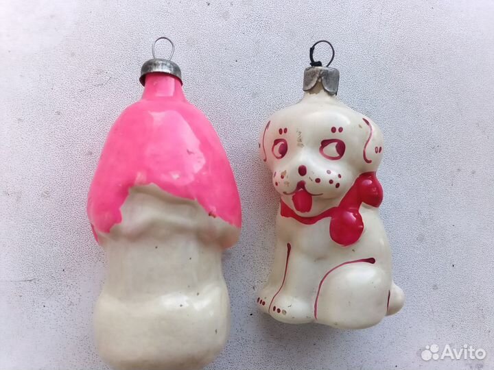 Собака и домик елочные игрушки СССР 2 шт