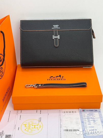 Клатч мужской натуральный кожа Hermes чёрный