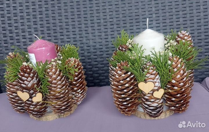 Декор подсвечники из шишек