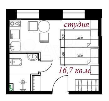 Апартаменты-студия, 16,7 м², 2/3 эт.