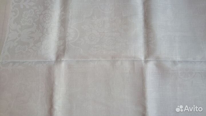 Новая скатерть СССР льняная 170x140 белая жаккард