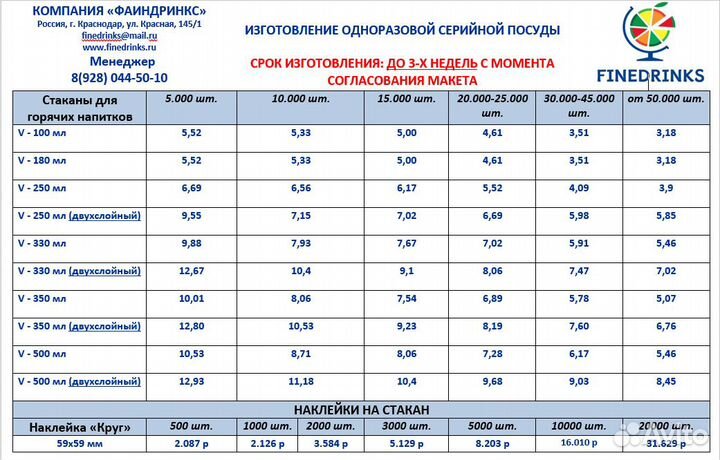 Бумажный стакан двухслойный для кофе 330 мл