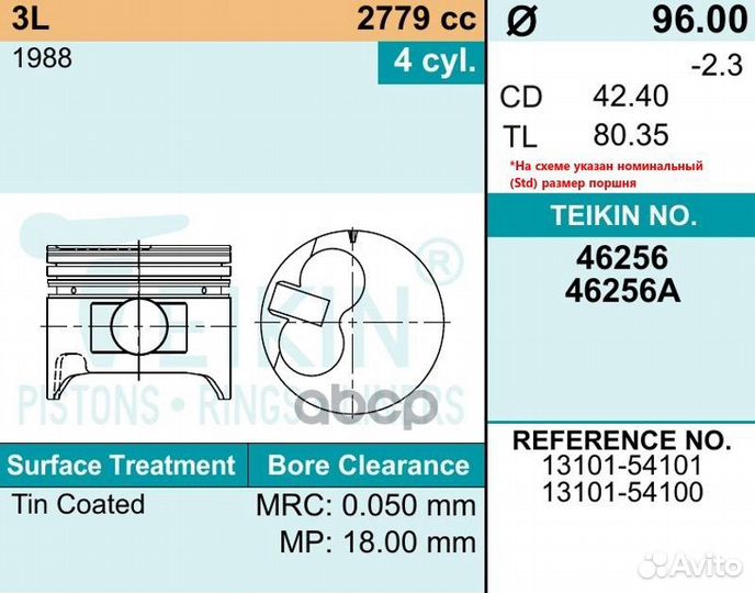 Поршни (к-т 4шт) std Teikin 46256 STD 46256 STD