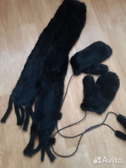 Шарф и варежки из норки