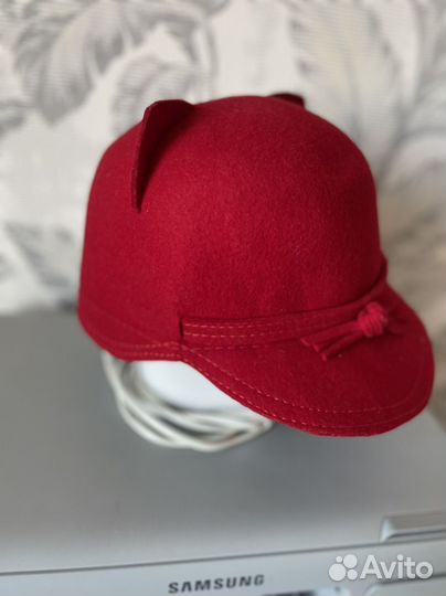 Шляпа красная жокейка фетровая