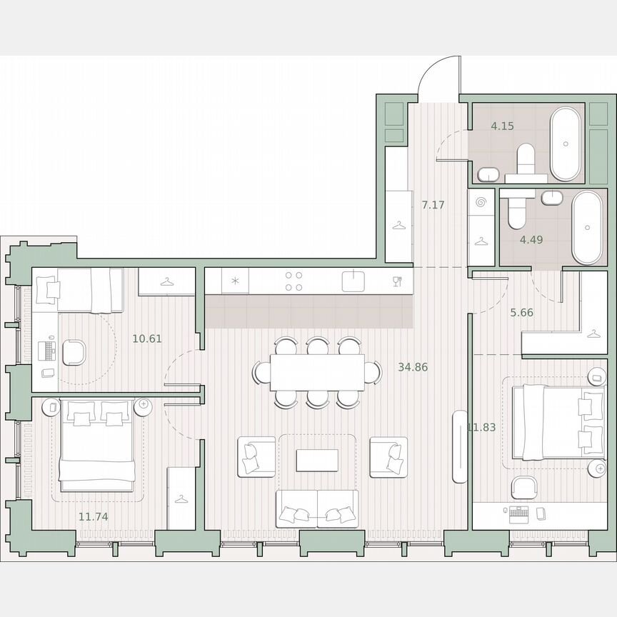 3-к. квартира, 90,5 м², 2/12 эт.