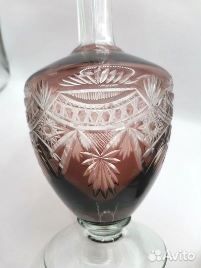 Графин Рюмка Цветное Стекло Резьба СССР