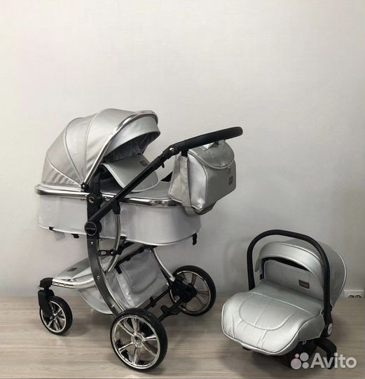 Коляска 3 в 1 LuxMom 608 serebro