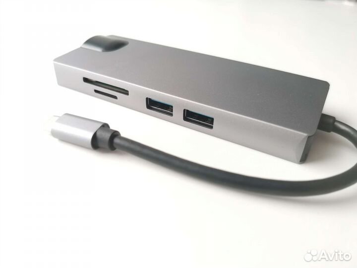 Док-станция USB-C хаб 8в1 4k hdmi USB 3.0 PD LAN