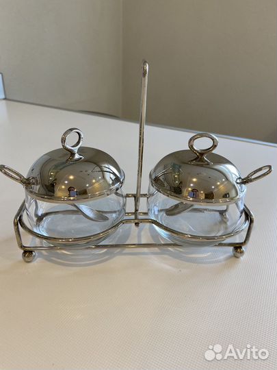 Мельхиоровая сахарница двойная