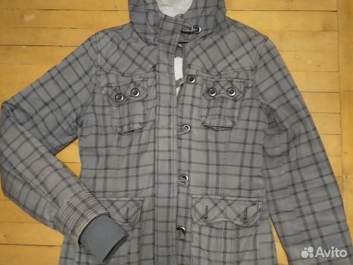 Куртка демисезонная женская с мехом в клетку 44 46