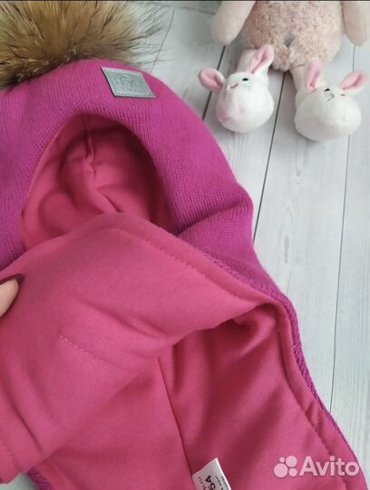 Шапка шлем зимний с натуральным помпоном новая