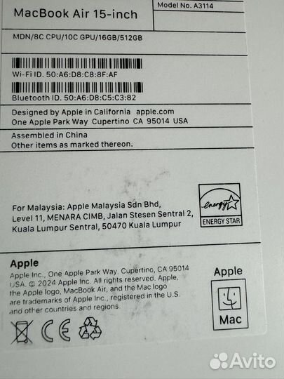 Macbook air 15 M3 16 512 Midnight