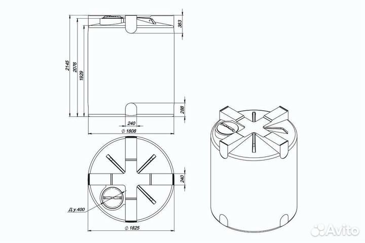 Бак для воды Емкость пластиковая пищевая 3 куба