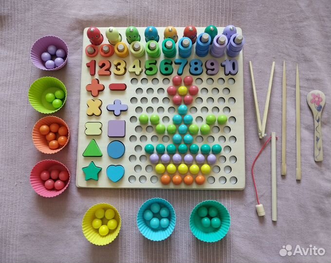 Развивающий сортер, мозаика 7 в 1, дерево