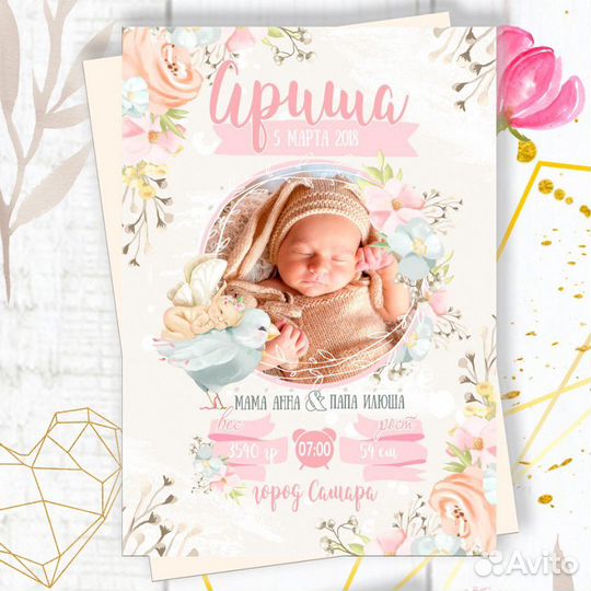 Метрика подарок для новорожденного