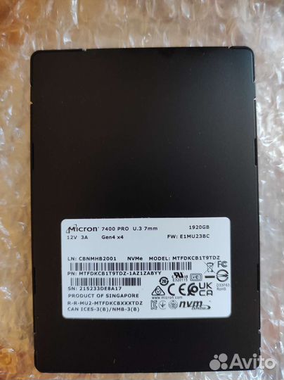 Новый Жесткий диск SSD Micron 7400 Pro u.3 1920GB