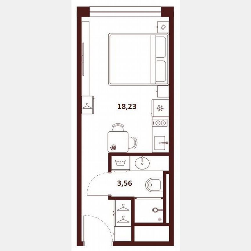 Квартира-студия, 21,8 м², 8/23 эт.