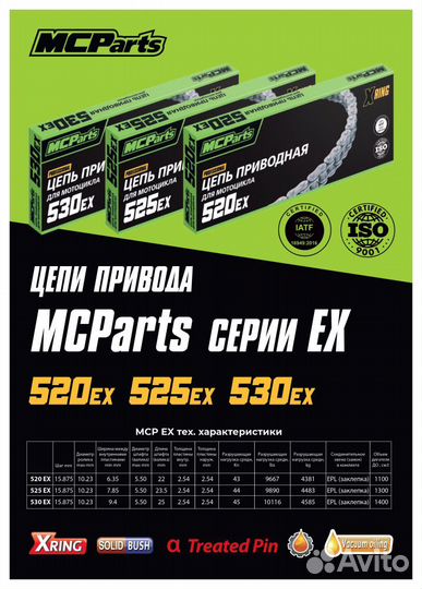 Цепь для мотоцикла MCP усиленная серия 530 X-Ring