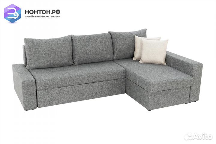 Диван угловой дельфин Версаль рогожка серая