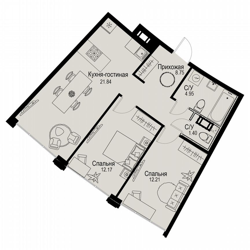 2-к. квартира, 61,3 м², 3/6 эт.