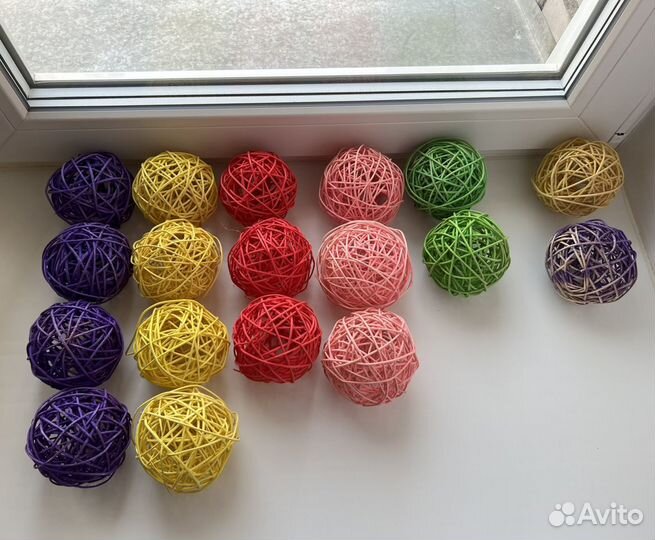 Ротанговые шарики / 16шт / D-8-10см