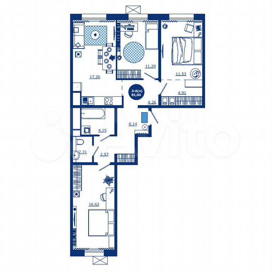 3-к. квартира, 81 м², 12/17 эт.