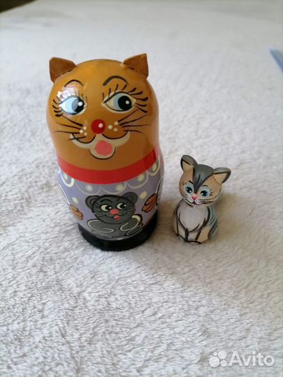 Детская игрушка деревянная,Матрешка кошка