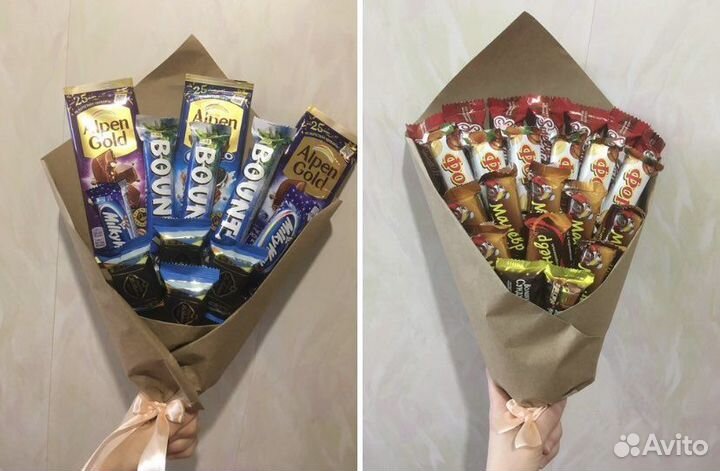 Корзина из трикотажной пряжи + съедобные букеты