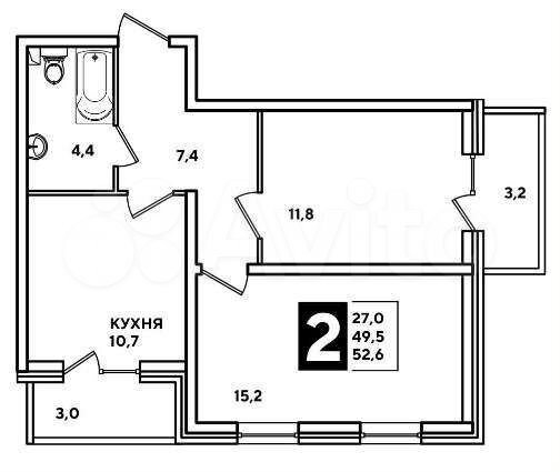 2-к. квартира, 52,6 м², 4/20 эт.