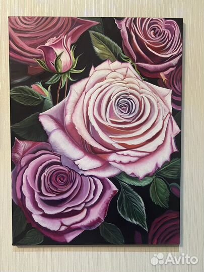 Картина маслом Макро розы, интерьрная картина