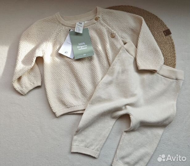 Вязаный хлопковый комплект hm 62, 68 новый