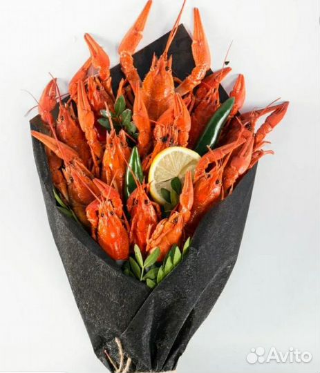 Букеты из раков и морепродуктов