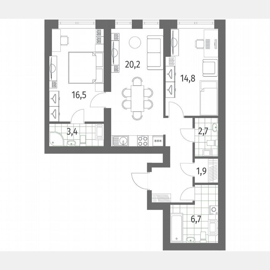 2-к. квартира, 75,1 м², 2/11 эт.