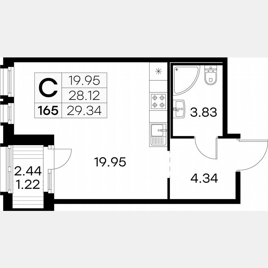 Квартира-студия, 29,3 м², 3/15 эт.
