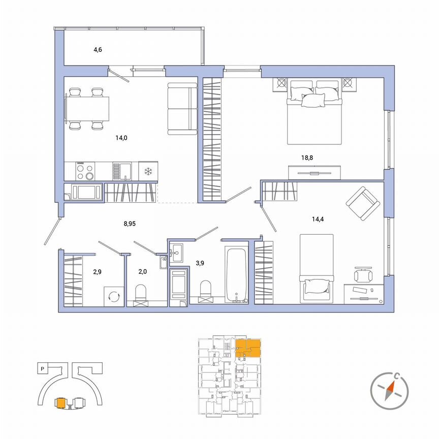 2-к. квартира, 67,3 м², 4/25 эт.
