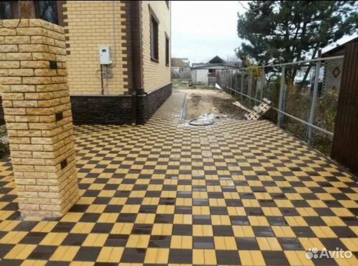 Кладка тротуарной плитки брусчатки бордюров